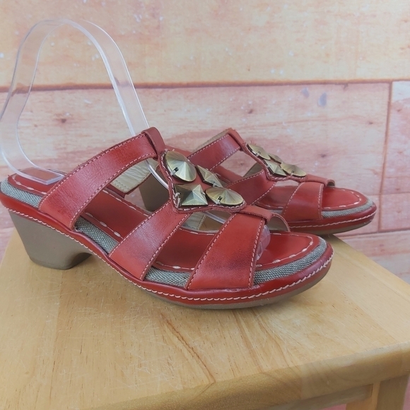 NATURALIZER Kari leather with canvas accents heeled red sandals size 8.5… - Picture 5 of 16